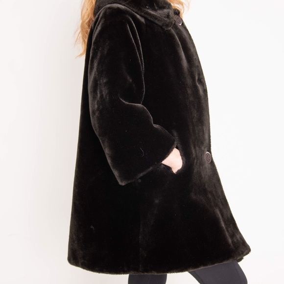 Vintage 1960’s Borglaska Faux Fur Black Jacket Coat Women’s Size Small - Picture 4 of 11